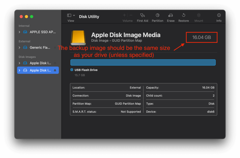 Disk Utility backup file size