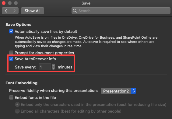 how to enable autosave in powerpoint