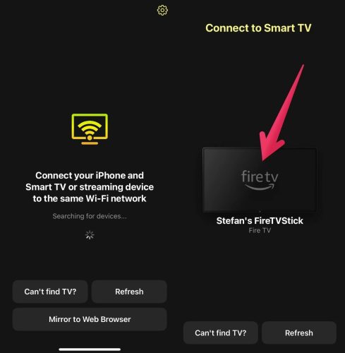 Tap on your Fire TV/Firestick device in DoCast