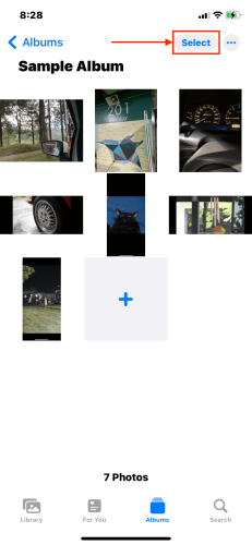 Select button in an album in the Photos app