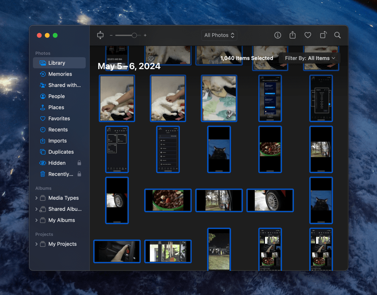 What Select All looks like in the Mac Photos app