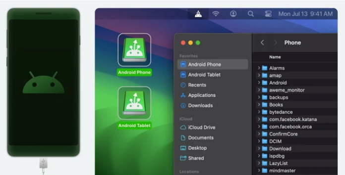 Macdroid is the perfect solution for transfering files from phone to computer