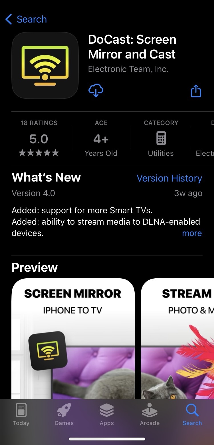 DoCast download page on the App Store DoCast download page on the App Store