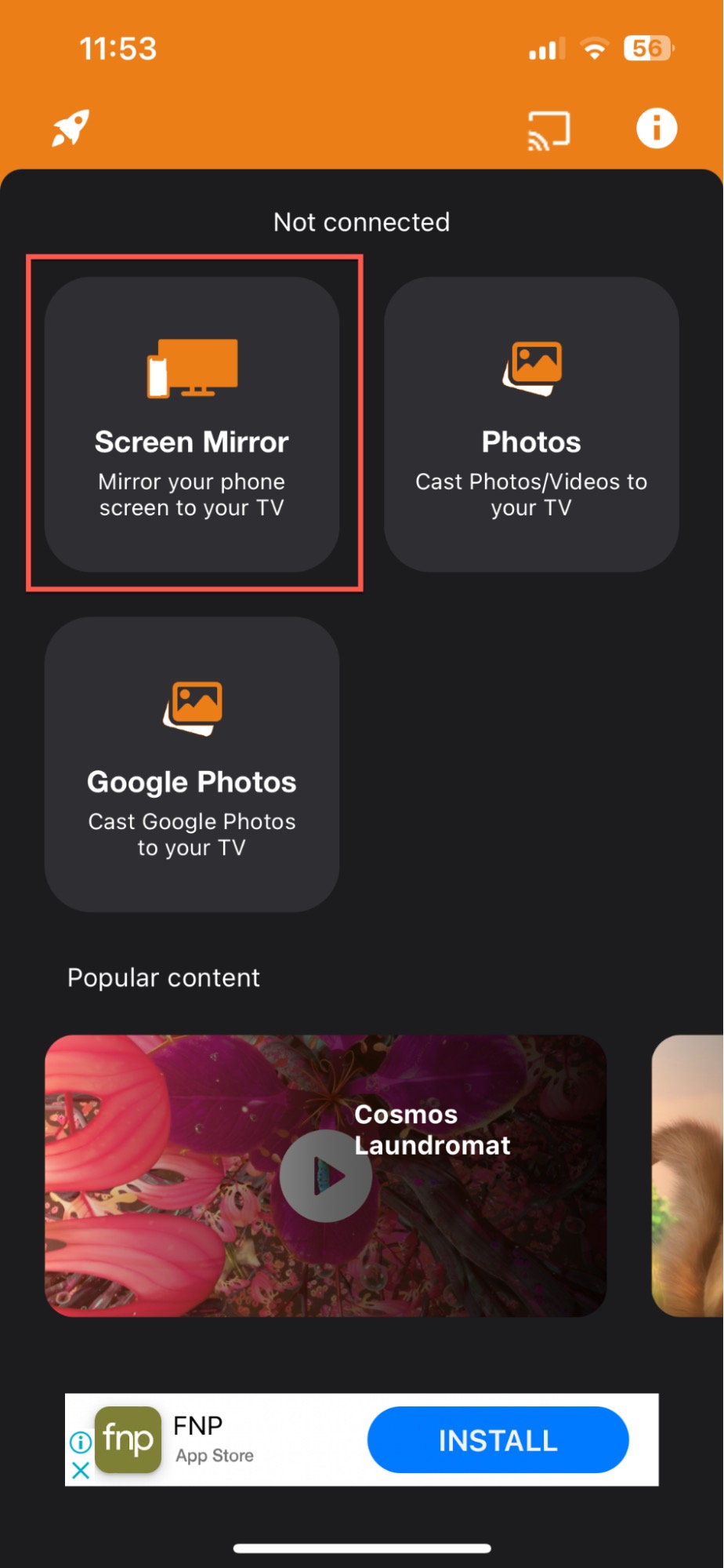 Tap on the Screen Mirror option in Screen Mirroring for Fire TV Tap on the Screen Mirror option in Screen Mirroring for Fire TV
