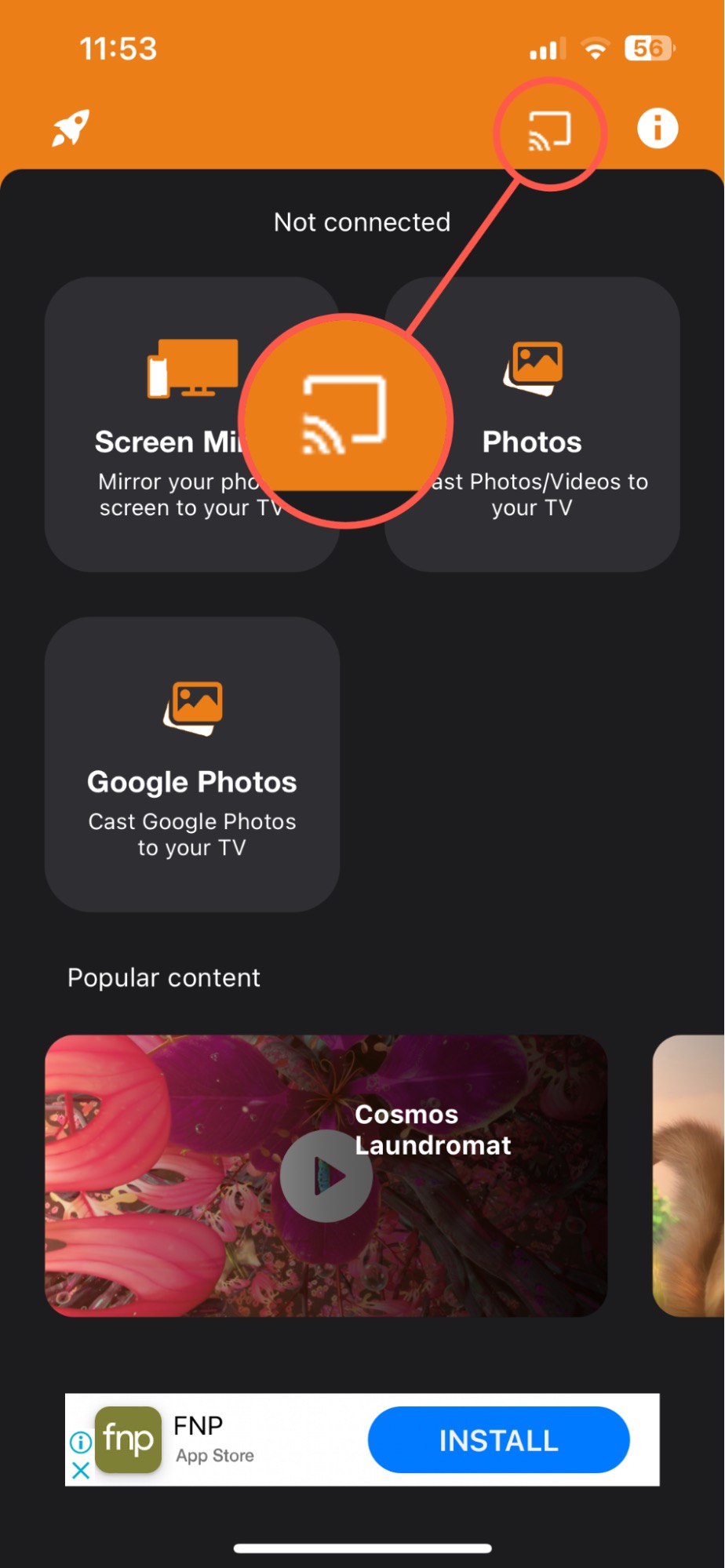 Tap on the Cast button in Screen Mirroring for Fire TV Tap on the Cast button in Screen Mirroring for Fire TV