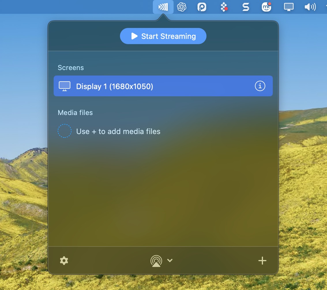 Choose a monitor in JustStream to start streaming from Mac Choose a monitor in JustStream to start streaming from Mac