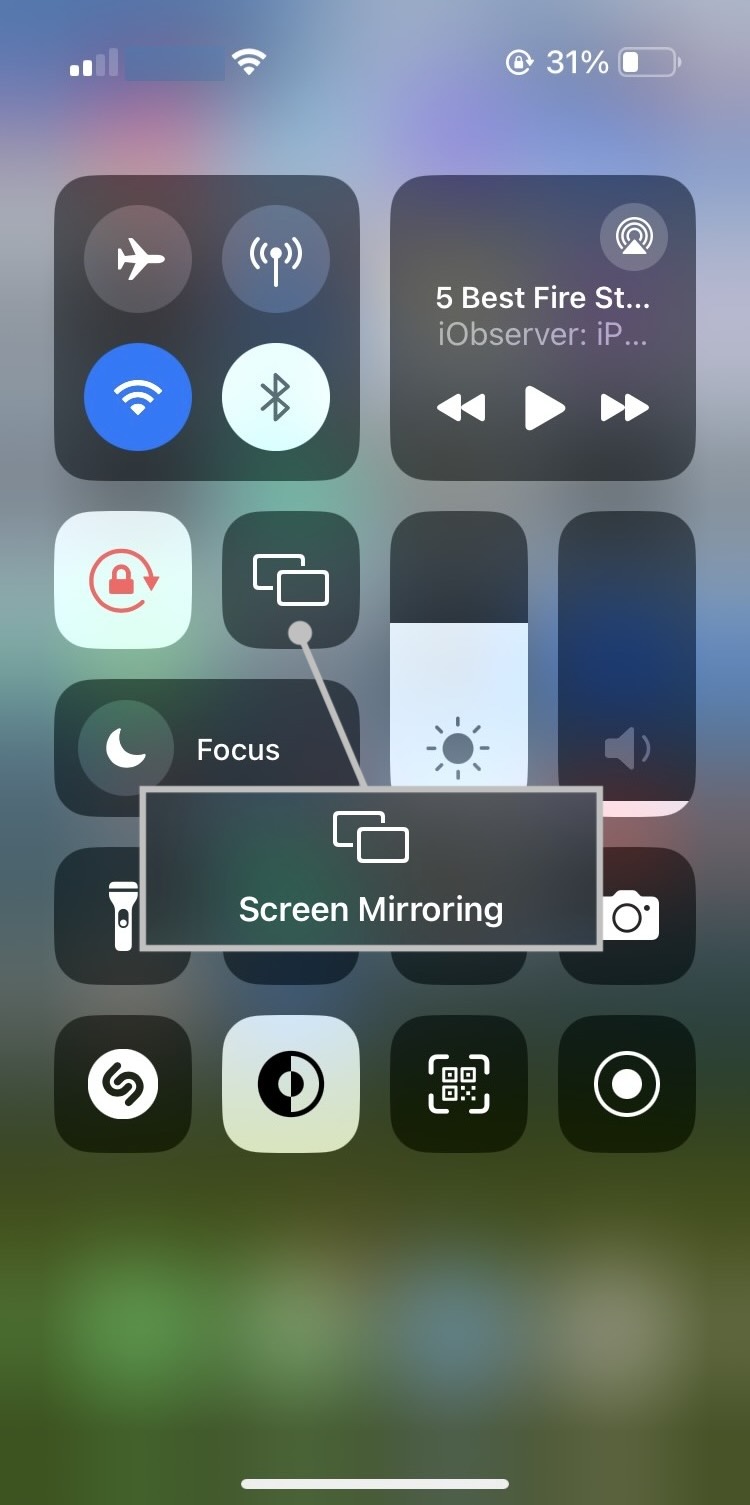 Tap on the Screen Mirroring option on iPhone Tap on the Screen Mirroring option on iPhone