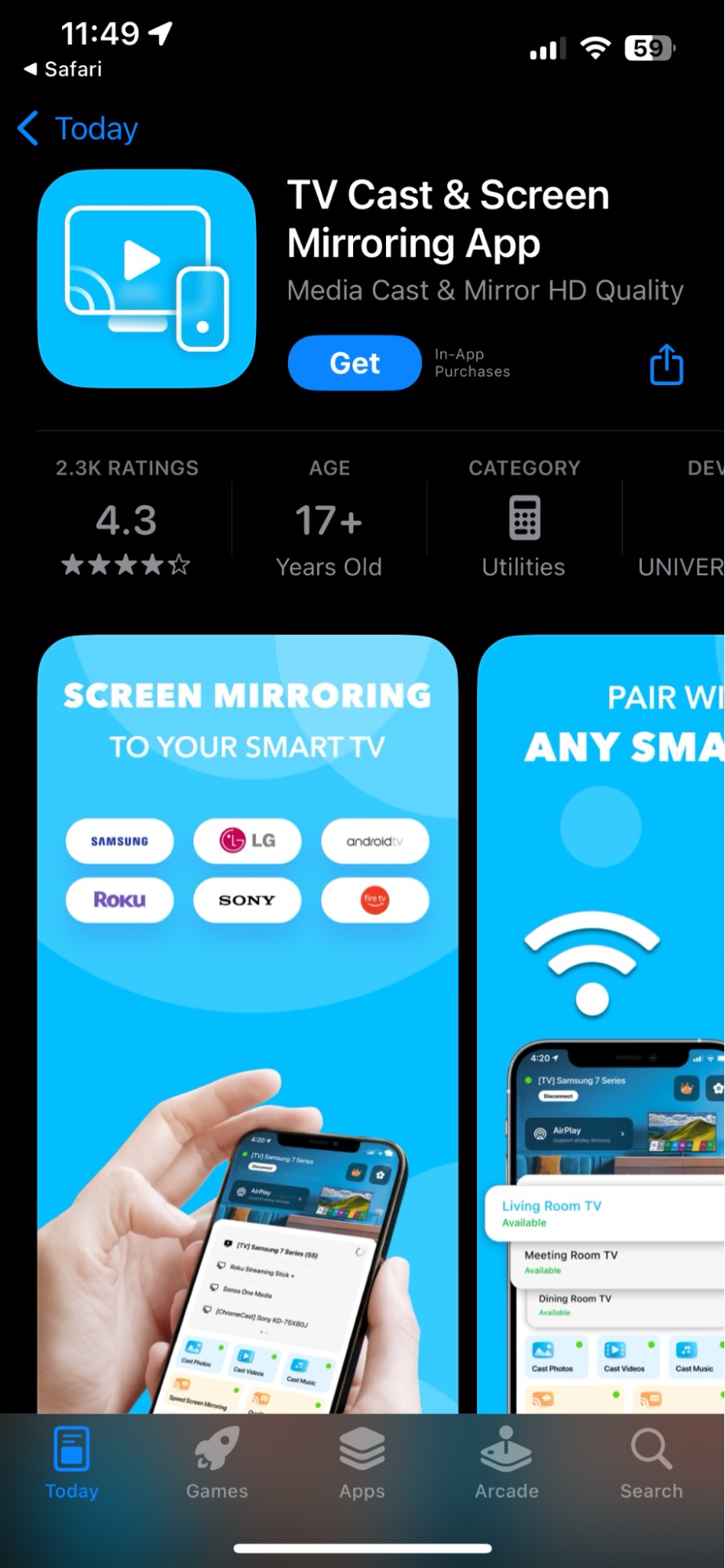 Download the TV Cast & Screen Mirroring App from the App Store on iPhone Download the TV Cast & Screen Mirroring App from the App Store on iPhone