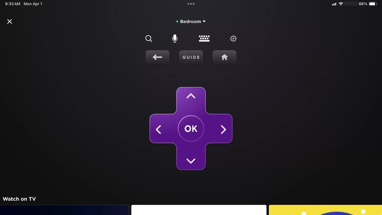 A screenshot of the Roku on-screen remote. A screenshot of the Roku on-screen remote.